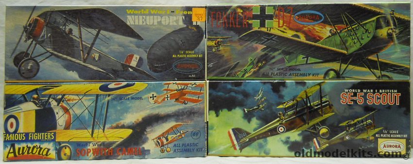 Aurora 1/48 101-100 French Nieuport II / 102-69 Sopwith Camel / 103-100 SE-5 Scout / 106-100 Fokker D-7 (D-VII) plastic model kit
